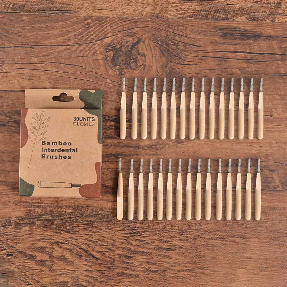 Bamboo Interdental Brushes (30 Pack) | 0.4mm Biodegradable Teeth Cleaning Brushes