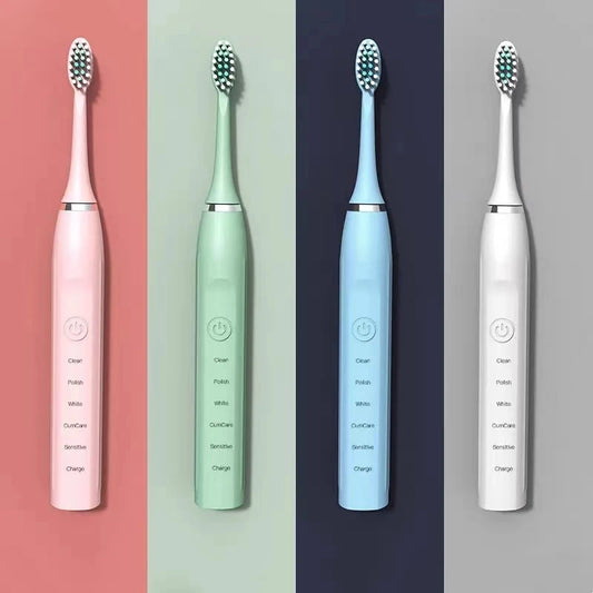 Ultrasonic Electric Toothbrush: Mulch Cleaning Modes, Soft Brush, IPX7 Waterproof, USB (Adult, 1 Electric Toothbrush Handle with 4 Brush Heads)