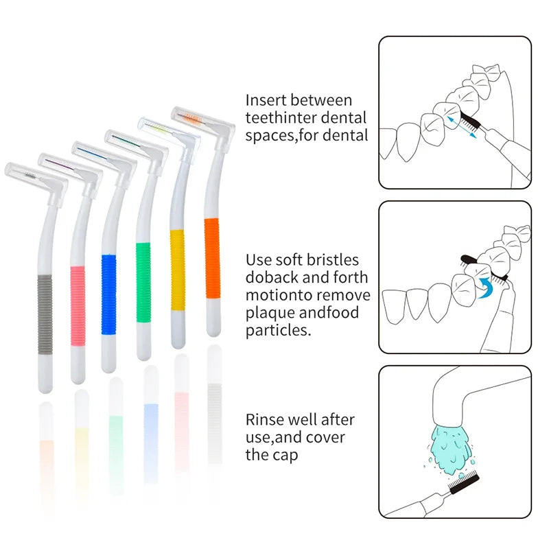 L-Shaped Interdental Brushes (0.4–1.5mm) | Portable Teeth Cleaning Brush with Non-Slip Handle