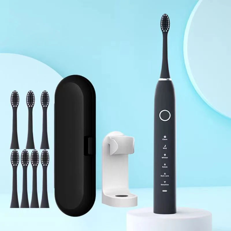 Ultrasonic Electric Whitening Toothbrush: Rechargeable, 6 Cleaning Modes, Smart Timer, IPX7 Waterproof, Travel Case (Adult, 4/8 Brush Heads)