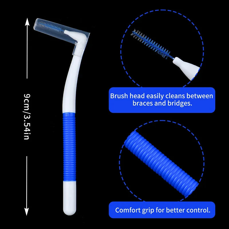 L-Shaped Interdental Brushes (0.4–1.5mm) | Portable Teeth Cleaning Brush with Non-Slip Handle
