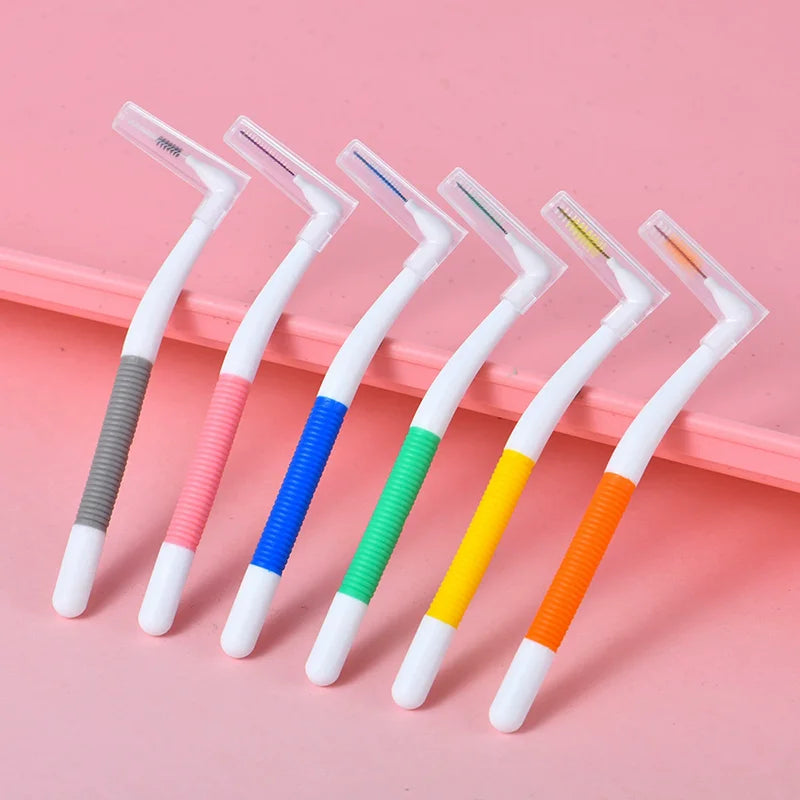 L-Shaped Interdental Brushes (0.4–1.5mm) | Portable Teeth Cleaning Brush with Non-Slip Handle