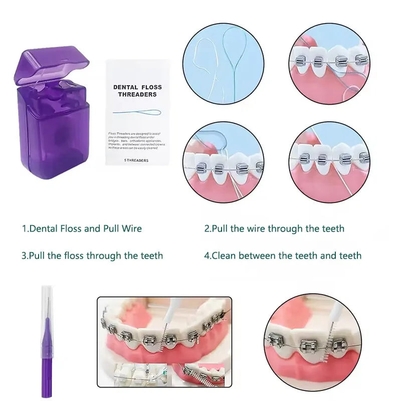 8-Piece Braces Cleaning Kit – Dental Care Brush Set with Interdental Brush, Floss & Orthodontic Wax