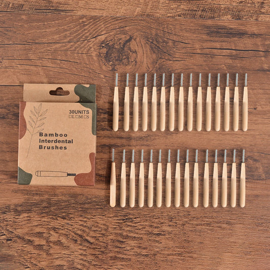 Bamboo Interdental Brushes (30 Pack) | 0.4mm Biodegradable Teeth Cleaning Brushes