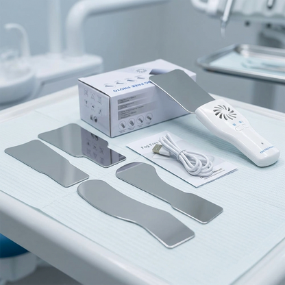 Electrode pads and device on a table in a clinical setting